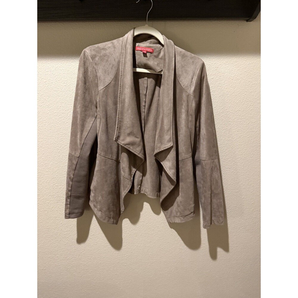 Saks Fifth Avenue Jacket Women's Beige Brown Faux Suede Waterfall Open Size L
